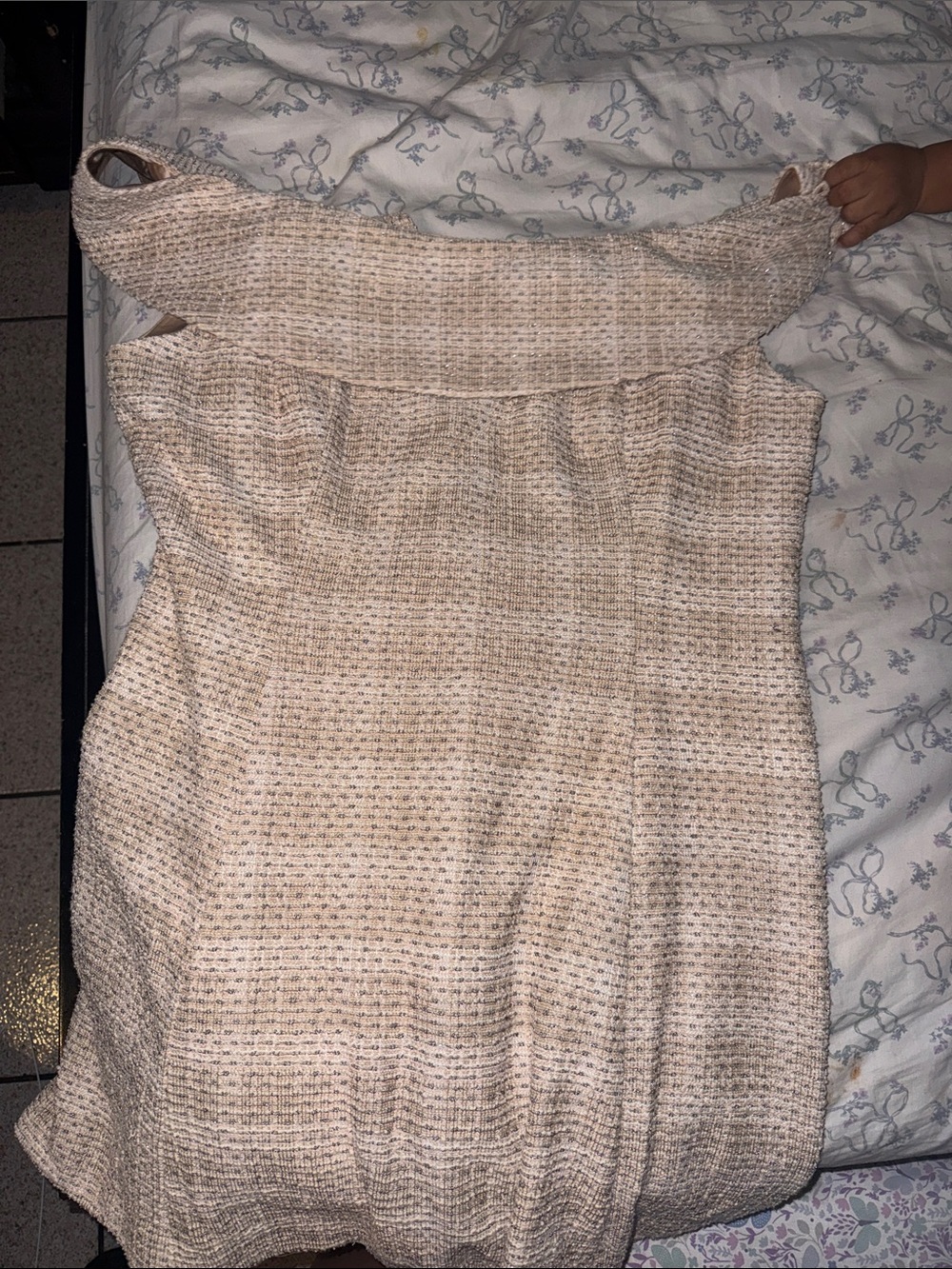 Off-Shoulder Textured Beige Dress